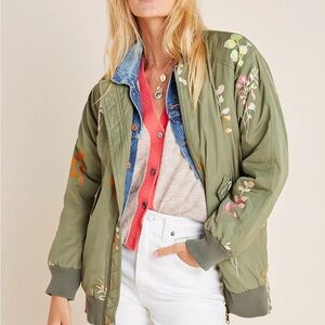 Anthropologie Ainsley Embroidered Bomber Jacket Size Small NWOT Floral Sporty